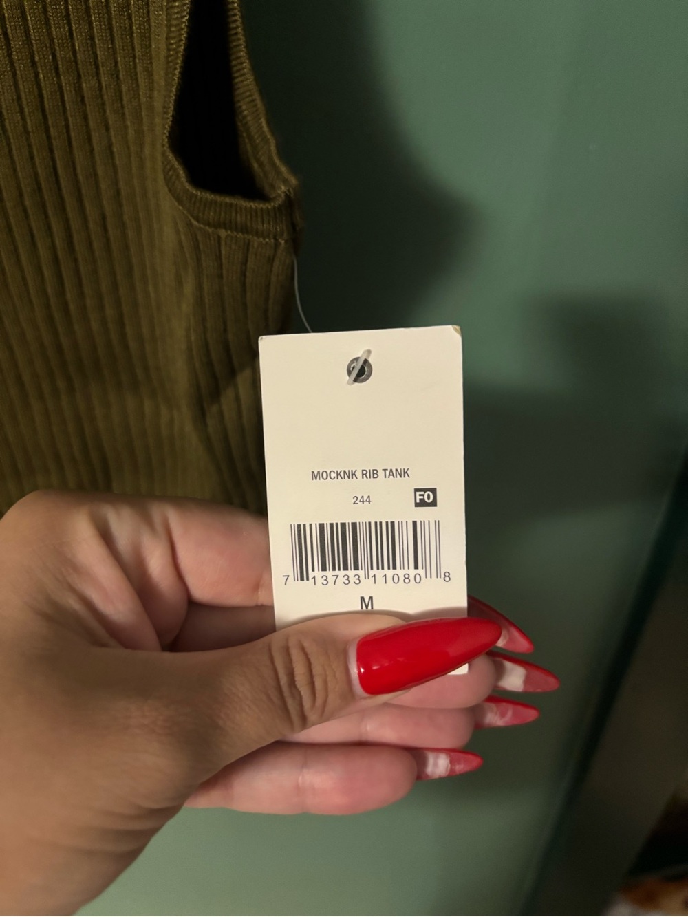 Sleeveless Ribbed Mock Neck Top in Olive Green - Picture 4 of 5